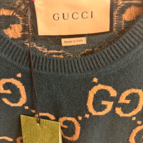NEW with tags Gucci Green and Gold Monogram Sweater, Size Men’s Medium - Picture 7 of 8